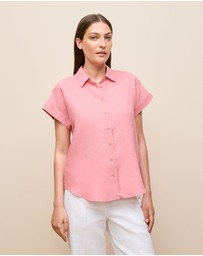 Trenery - Delave Linen Cap Sleeve Shirt in Pink Peony