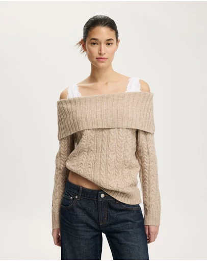 Cotton On - Fluffy Cable Off Shoulder Knit