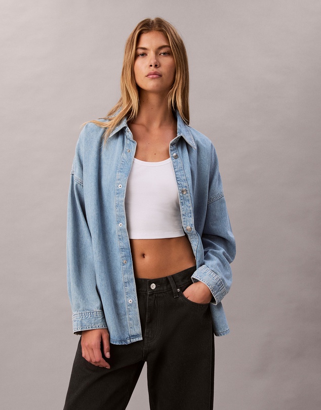 Calvin Klein Jeans - Linen Blend Denim Relaxed Button-Down Shirt