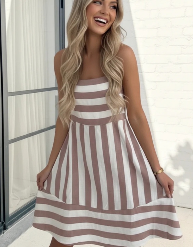 Esther & Co - Sylvaine Mini Dress - Tan Stripe