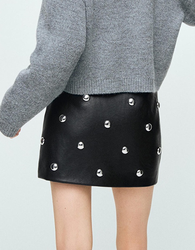 M.N.G - Studded Faux-Leather Skirt