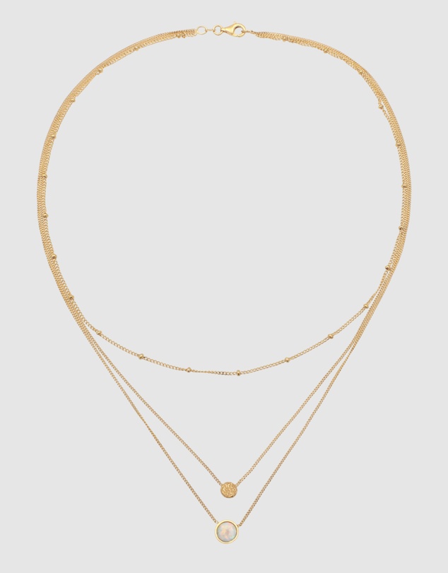 Elli Jewelry - Necklace Layer Opal Circle 925 Sterling Silver Gold-Plated