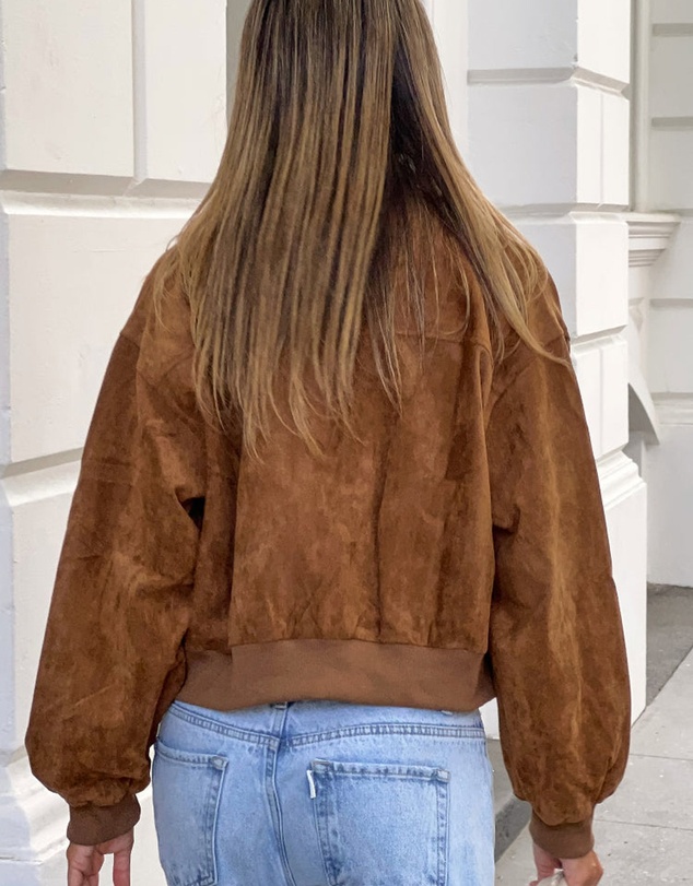 Beginning Boutique - Rebecca Tan Cuffed Suedette Bomber Jacket