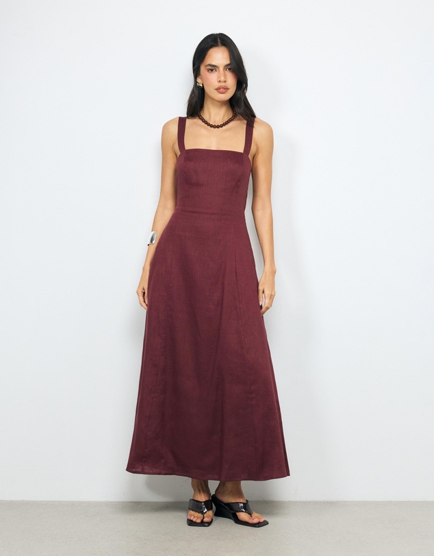 AERE - Lea Tie Back Linen Maxi Dress
