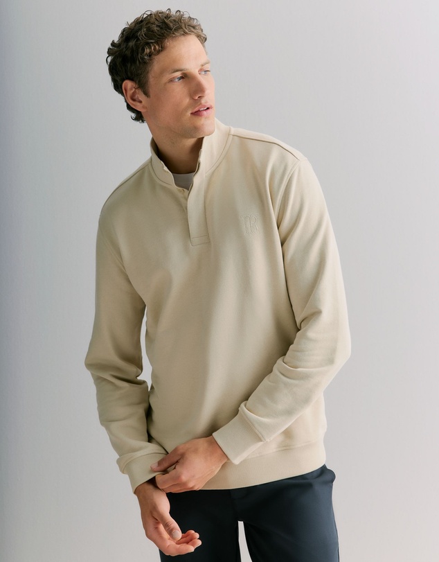 Trenery - Button Neck Monogram Sweat in Fawn