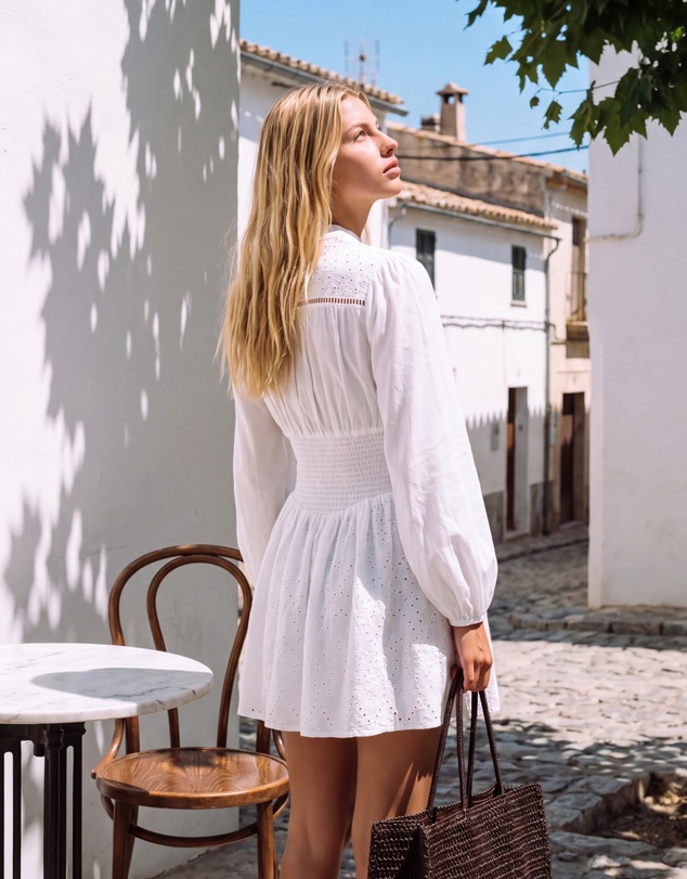 The Fated - Shirred Waist Broderie Short Dress