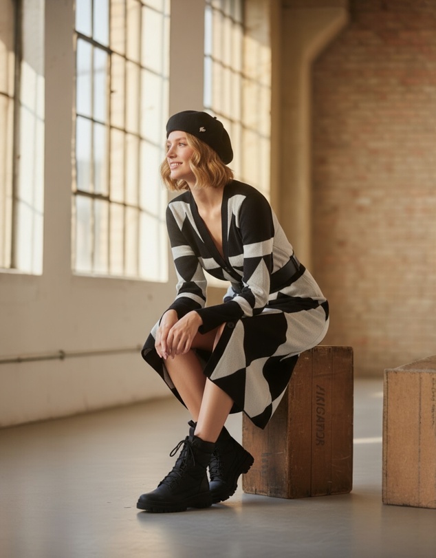 Mossée - Aurelia Geometric A line Knit Dress
