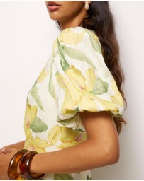 AERE - Clea Linen Puff Sleeve Midi Dress