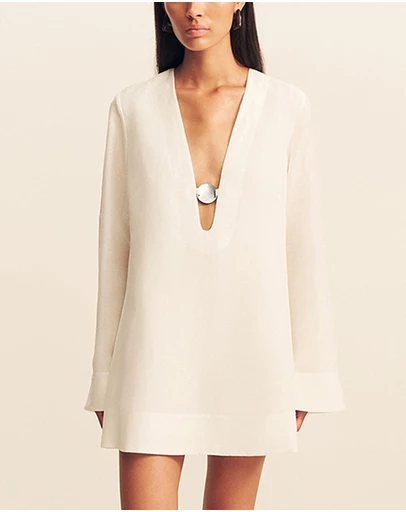 Shona Joy - Paloma Plunged Long Sleeve Mini Dress