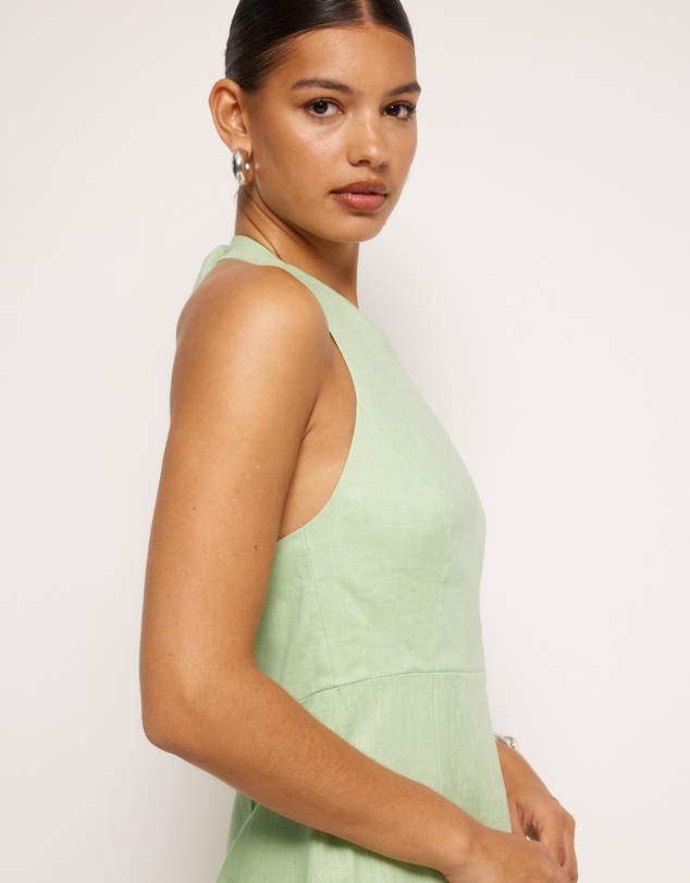 Revibe - Repaired AERE Waverly Halter Linen Midi Dress - AU 12