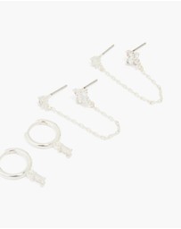 Lovisa - Silver Plated Brass Cubic Zirconia Chain & Stud Earrings 3-Pack