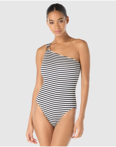Michael Kors - Crinkle Stripe Padded Cup One Shoulder Swimsuit