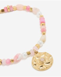 Lovisa - Waterproof Gold Plated Stainless Steel Rose Quartz Semi Precious Coin Bracelet