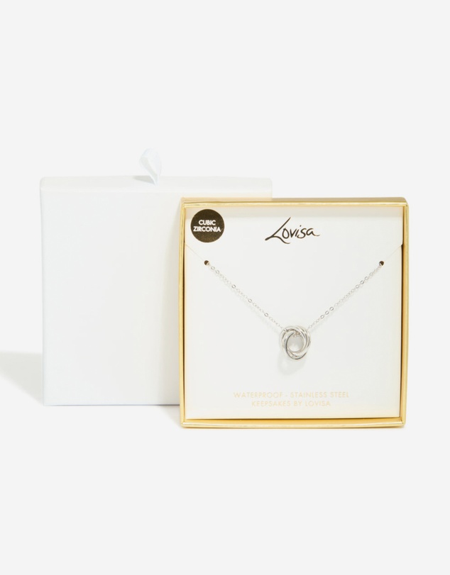 Lovisa - Waterproof Stainless Steel Cubic Zirconia Triple Circle Link Necklace