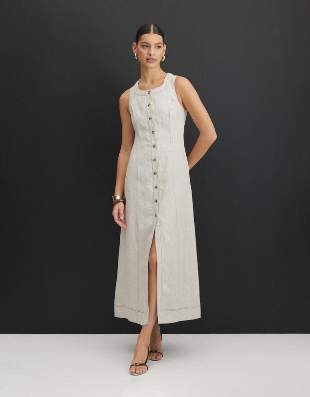AERE - Sierra Linen Button Down Midi Dress
