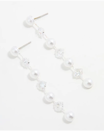 Lovisa - Silver Plated Cubic Zirconia & Pearl Drop Earrings