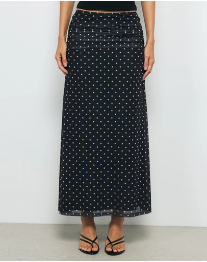 AERE - Chloe Mesh Polka Dot Maxi Skirt