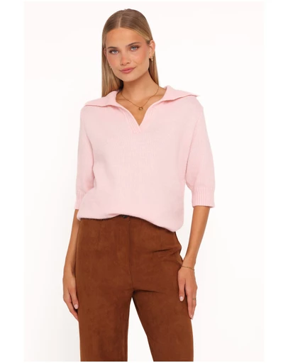 Petal & Pup - Bels Short Sleeve Collar Knit Sweater - Pink