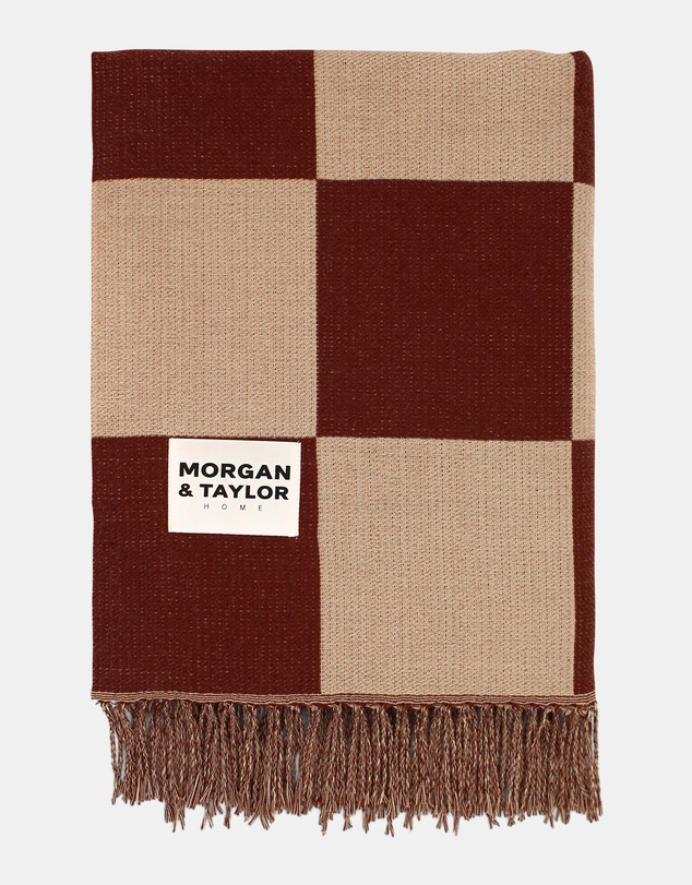 Morgan & Taylor - Checkmate Soft Touch Throw Blanket in Brown and Beige Check