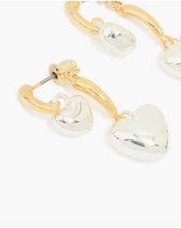 Lovisa - Mixed Metal Double Puffy Heart Stud Earrings