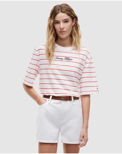 Fine Stripe Ecru & Fire Red