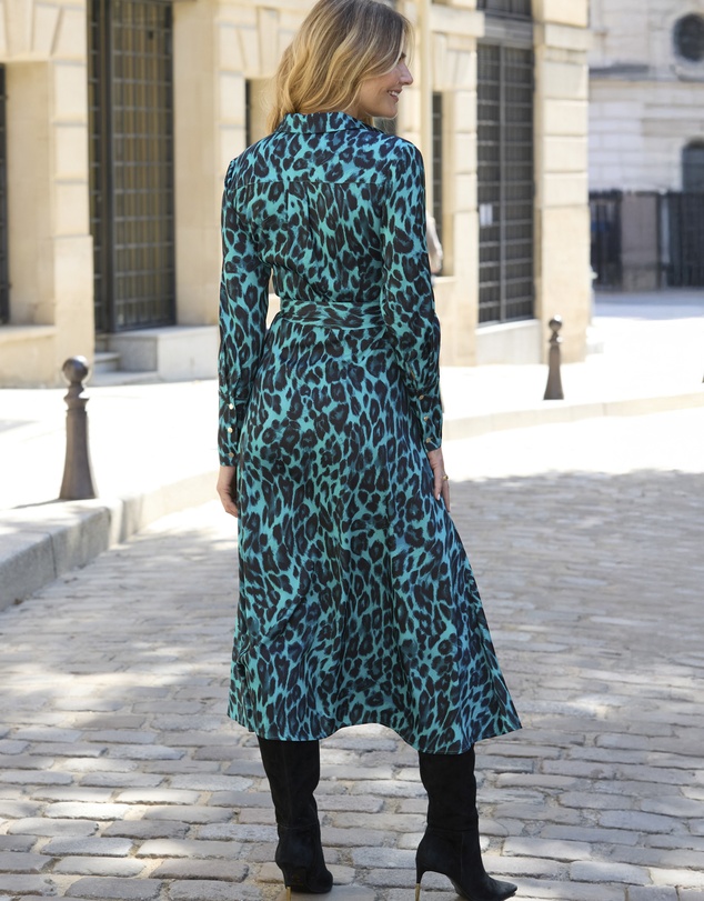 Sosandar - Animal Print Belted Shirt Dress