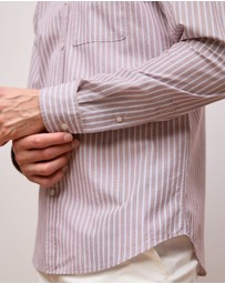 Trenery - Regular Fit Poplin Stripe Long Sleeve Shirt in Deep Red