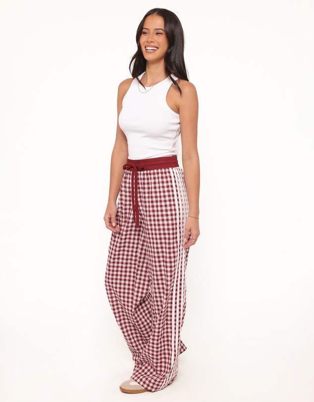 Petal & Pup - Lawson Track Pants - Burgundy Gingham