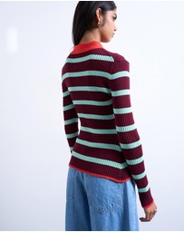 TOPSHOP - Knitted Striped Collar Polo