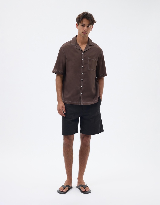 AERE - Linen Blend Contrast Stitch Shirt