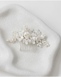 The White Collection - Cora - Freshwater Pearl and Floral Detail Silver Bridal Comb