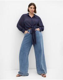 City Chic - Plus size Jane Tie Hem Shirt - navy