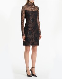 Carla Zampatti - Black Metallic Lace Long Sleeved Short Dress