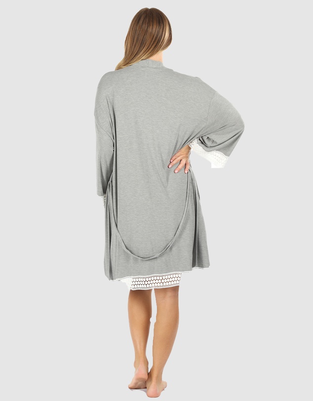 Angel Maternity - 3 Piece Hospital Pack - Nursing Dress + Lace Robe + Baby Wrap Set