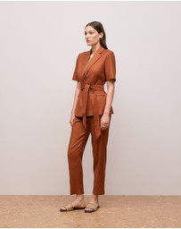 Trenery - Stretch Linen Short Sleeve Blazer in Burnt Orange