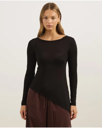 Atmos&Here - Wool Blend Asymmetrical Hem Long Sleeve Top