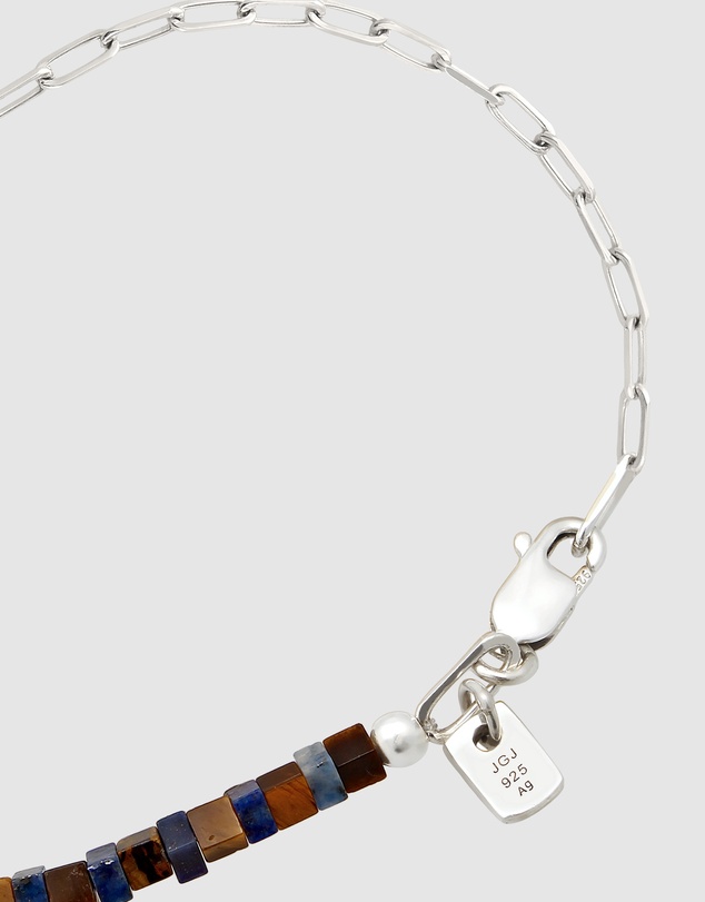 Kuzzoi - ICONIC EXCLUSIVE - Silver Flat Long Link Bracelet Gemstone Beads