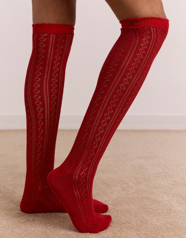 Damson Madder - Knee High Pointelle Socks