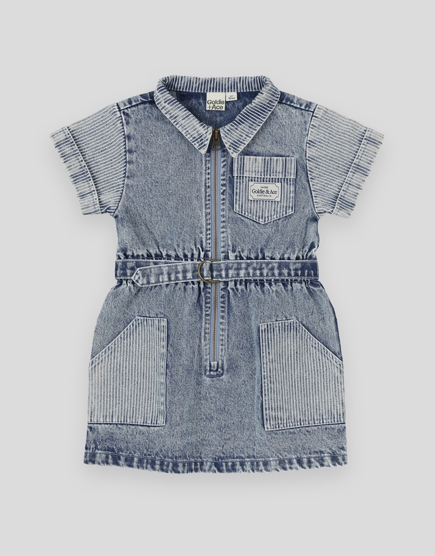 Goldie + Ace - Piper Pinstripe Denim Belted Dress - Babies-Kids