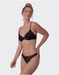 Bras N Things - Night Games Lust In Bloom Unlined Bra & G String Set - Print Floral/Black