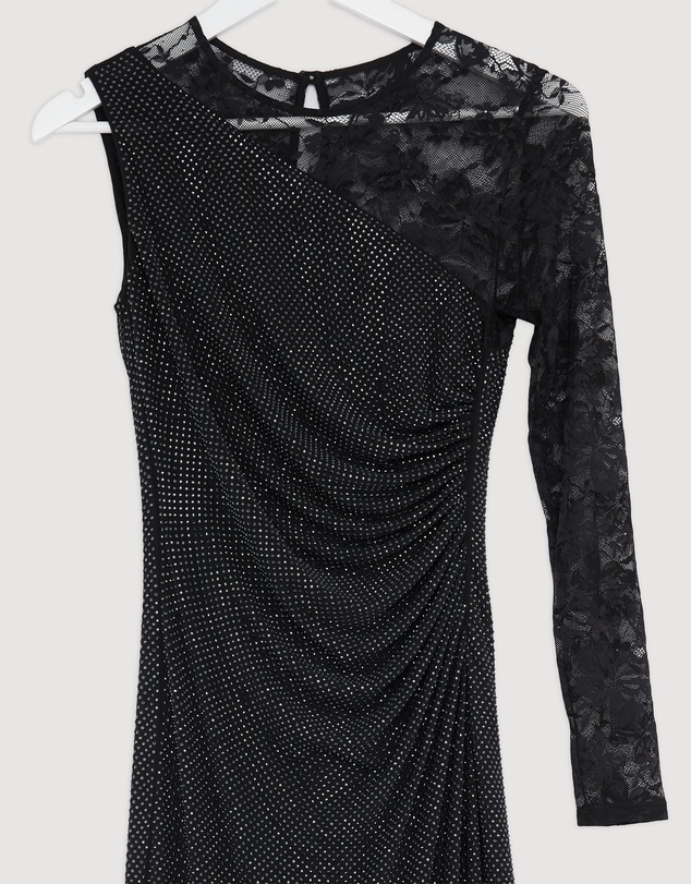 Revibe - Repaired Self Portrait Rhinestone Lace Sleeve Maxi Dress - AU 8