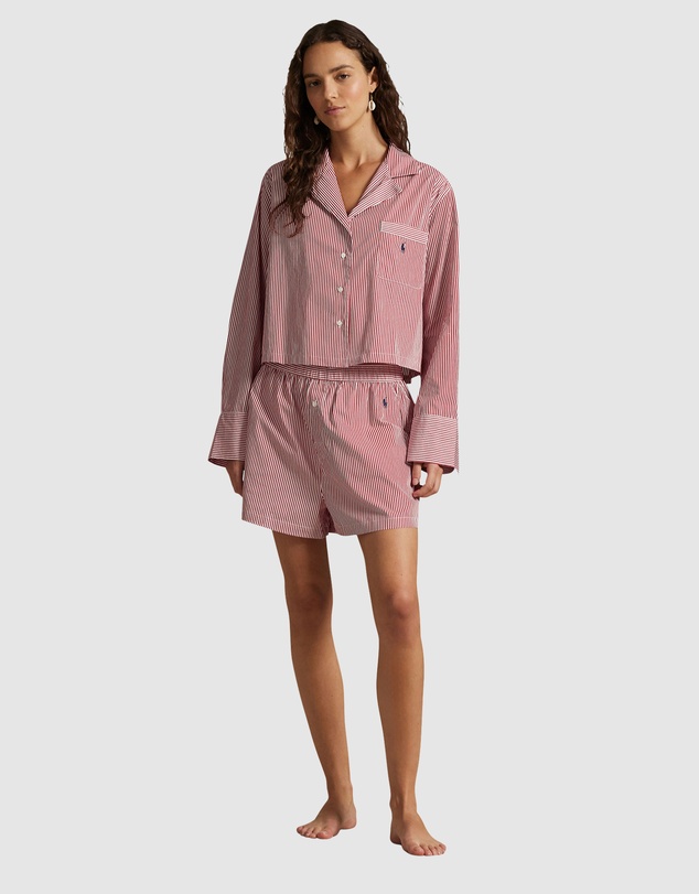 Polo Ralph Lauren - Shirting Stripes Crop Top & Boxer Short Cotton Pyjama Set