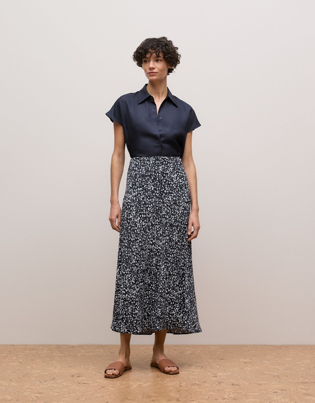 Trenery - Silk Twill Cap Sleeve Shirt in Night Sky