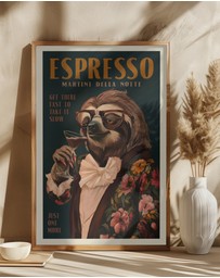 Olive et Oriel - Art Deco Espresso Martini Drinking Sloth by The Whiskey Ginger Art Print