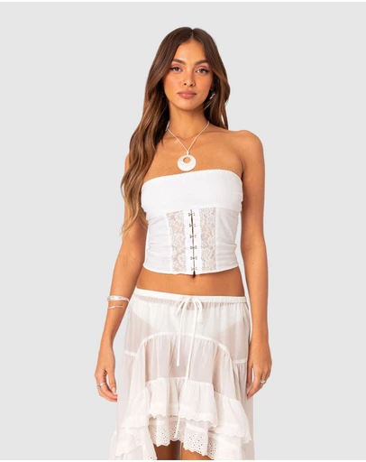 EDIKTED - Lacey Linen Look Corset