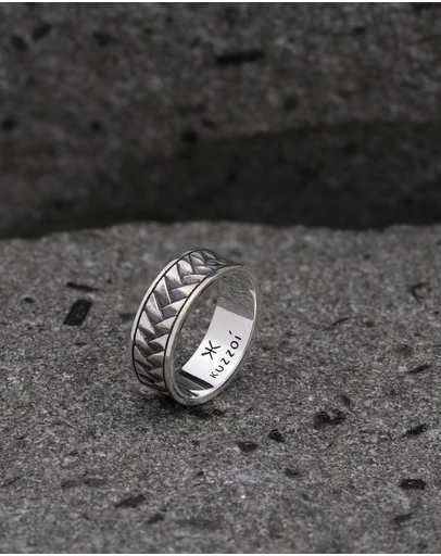 Kuzzoi - ICONIC EXCLUSIVE - Braided Band Ring in Oxidised 925 Sterling Silver
