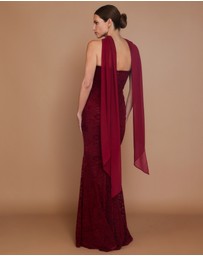 Six Stories - Velvet Lace Corset Bandeau Maxi Dress with Neck Scarf