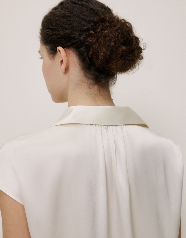 Trenery - Silk Satin Cap Sleeve Shirt in Parchment