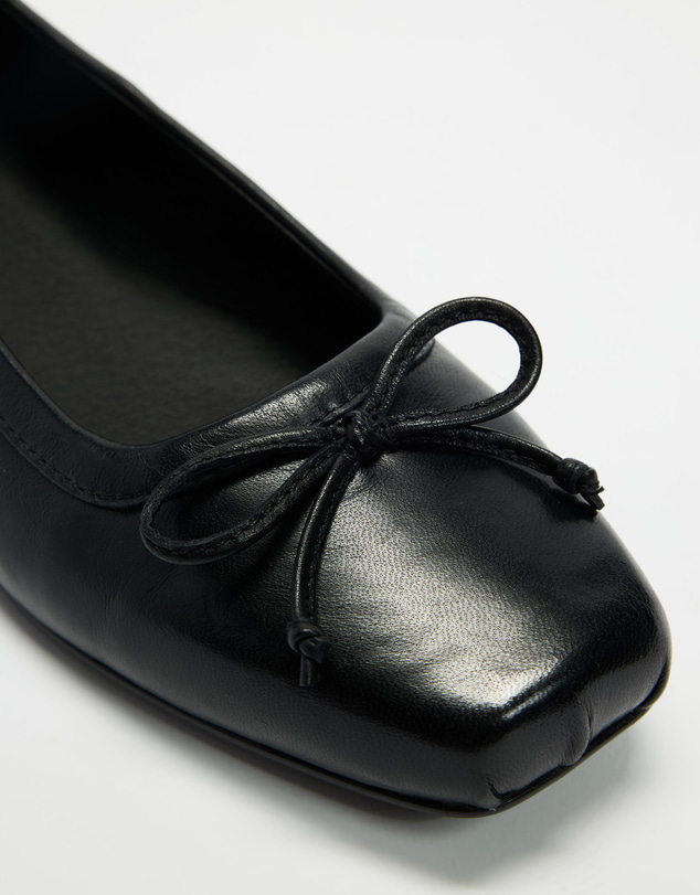 AERE - Square Toe Leather Ballet Flats - Women's