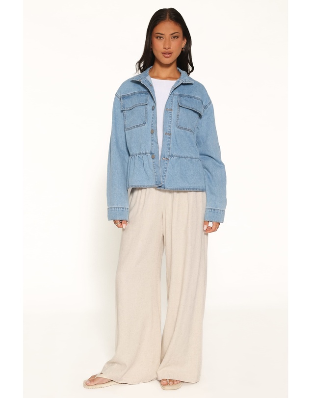 Petal & Pup - Darna Peplum Denim Jacket - Medium Wash